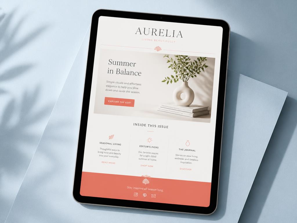 Concept project: seasonal email newsletter design shown on a tablet
